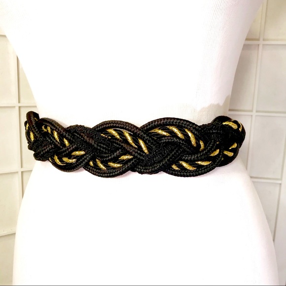 Authentic Original Vintage Style Accessories - Rare Vintage Black Gold Cord Braided Belt